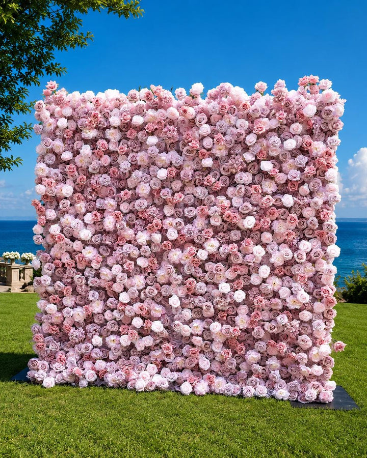 Lilac Rose Roll Up Flower Wall Backdrop, Cloth Fabric Wedding Decor | 50% Return Refund Option