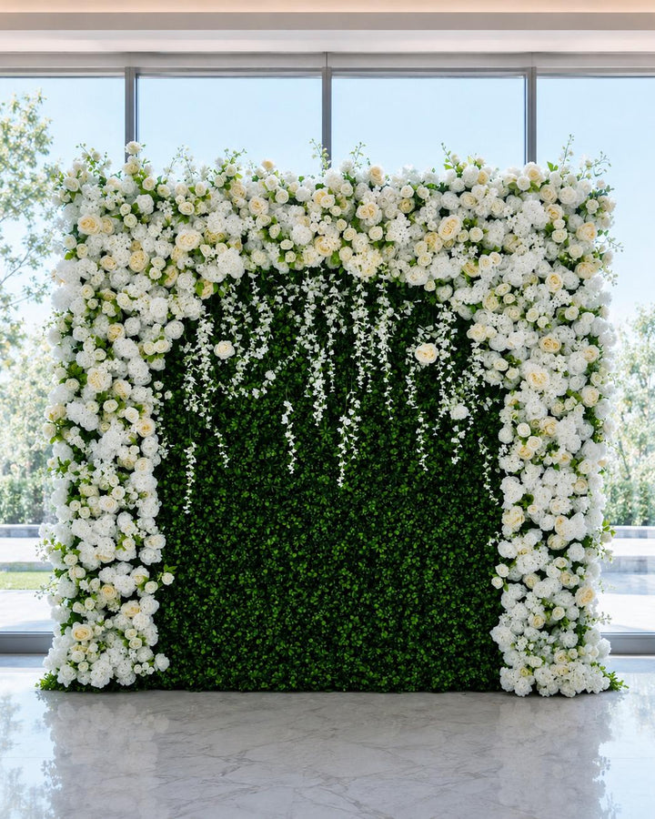 3D Flower Wall Backdrop: Heaven’s Gate Bridal Shower Roll Up Floral Wall Photo Booth (8x8 FT) | 50% Return Refund Option N8839