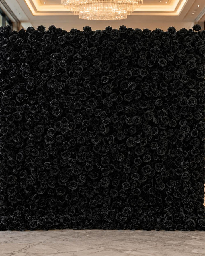 Wedding Flower Wall Backdrop 3D Black Rose Fabric Roll Up Floral Wall for Ceremony Photo Booth | 50% Return Refund Option