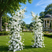 Load image into Gallery viewer, Flower Wall Backdrop [Snow Grace White Floral Pillar Pair] for Ceremony &amp; Photo Booth
