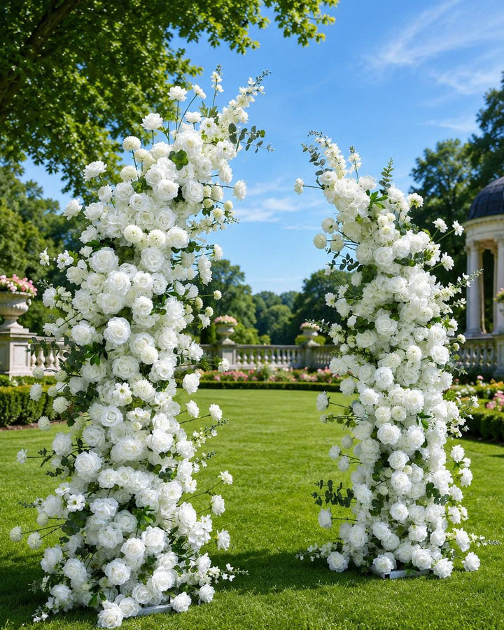 Horn-Shaped Wedding Arch Flowers 6ft/7ft, Artificial Ceremony Reception Decor | 50% Return Refund Option