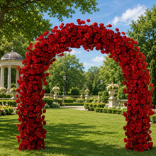 Load image into Gallery viewer, 8x8 ft Wedding Arch Backdrop [Passion Red Crescent Rose Arch Frame] for Ceremony, Photo Booth &amp; Floral Table Runner

