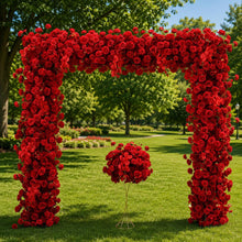 Load image into Gallery viewer, Red Rose Flower Fabric Arch 8x8 ft, Artificial Ceremony Flowers, Wedding Reception Decor, US Seller | 50% Return Refund Option

