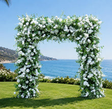 Load image into Gallery viewer, 8x8 ft Fabric Roll-up Wedding Arch Backdrop [Woodland Pearl White Floral Greenery Arch Frame] for Ceremony, Photo Booth &amp; Floral
