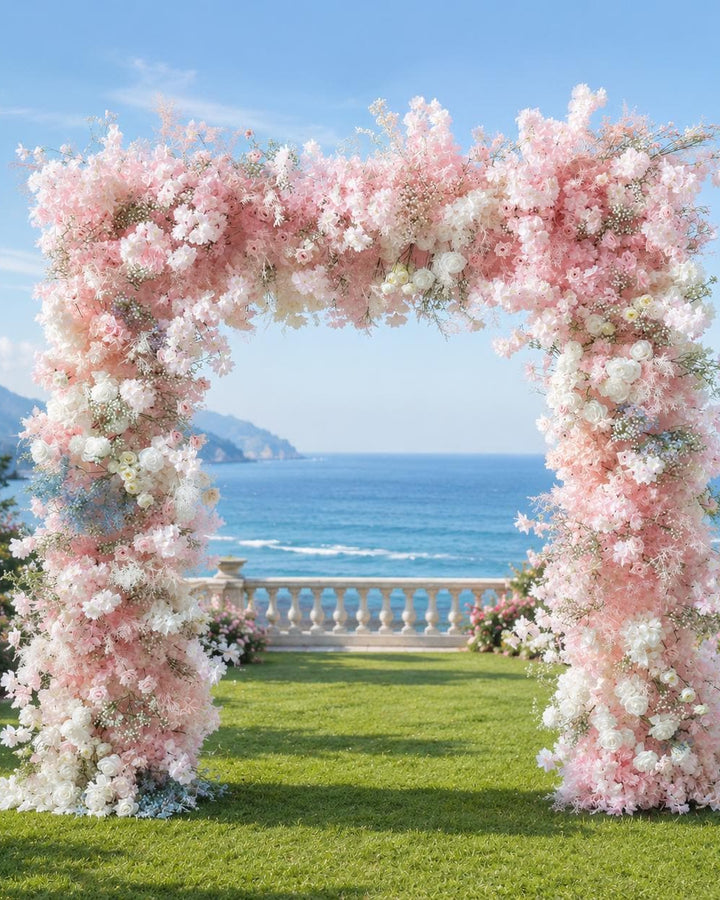 8x8 ft Elegant Wedding Arch Flower Arrangement on Fabric Ceremony Flowers | Reception Party Decor | Optional 50% Return Refund Program