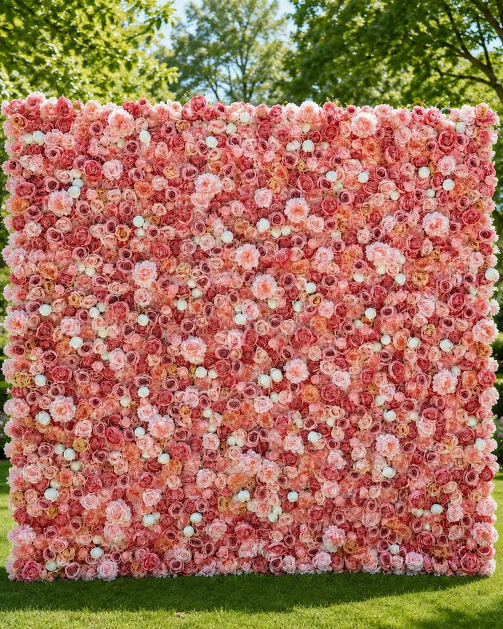 Flower Wall Backdrop [Confetti Blush Rose Peony Roll-Up Fabric Panel] for Ceremony & Photo Booth N8803