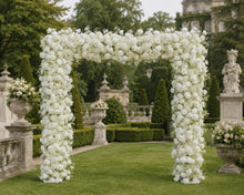Load image into Gallery viewer, 8x8 ft Wedding Arch Backdrop [Ivory Lace White Rose Arch Frame] for Ceremony, Photo Booth &amp; Floral Table Runner

