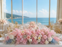 Load image into Gallery viewer, Wedding Arch Backdrop [Blush Cloudscape White Rose Floral Arch Frame] for Ceremony, Photo Booth &amp; Floral Table Runner 1002
