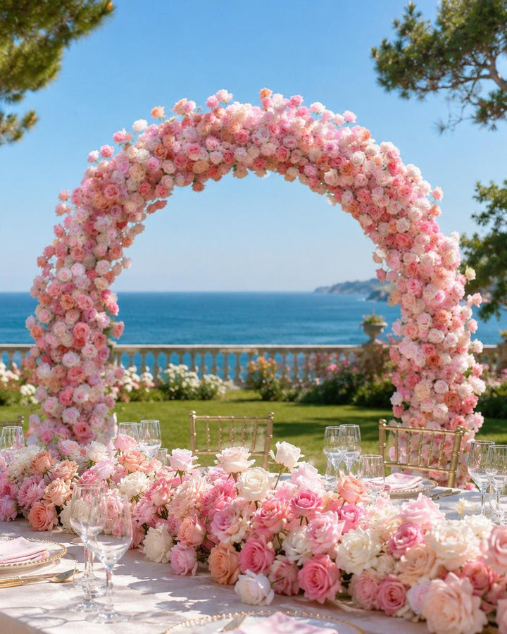 Pink Rose Foam Base Flower Arch 8x8 ft, Artificial Wedding Ceremony Flower Row, Floral Table Runner US Seller | 50% Return Refund Option