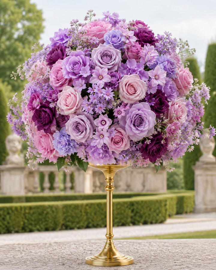 Purple Rose Baby's Breath Floral Centerpiece - 20"