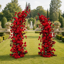 Load image into Gallery viewer, Flower Wall Backdrop [Crimson Romance Red Rose Pillar Pair] for Ceremony &amp; Photo Booth
