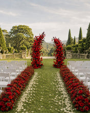 Load image into Gallery viewer, Flower Wall Backdrop [Crimson Romance Red Rose Pillar Pair] for Ceremony &amp; Photo Booth
