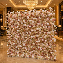 Load image into Gallery viewer, Light Brown Rose Wedding Flower Wall Backdrop, Roll Up Floral Wall for Ceremony Photo Booth | 50% Return Refund Option
