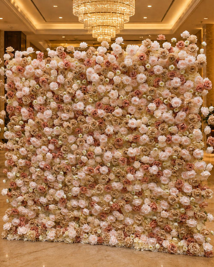 Light Brown Rose Wedding Flower Wall Backdrop, Roll Up Floral Wall for Ceremony Photo Booth | 50% Return Refund Option