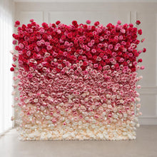 Load image into Gallery viewer, Flower Wall Backdrop [Raspberry Blush Ombre Rose Dual-Sided Roll-Up Fabric Panel] for Ceremony &amp; Photo Booth
