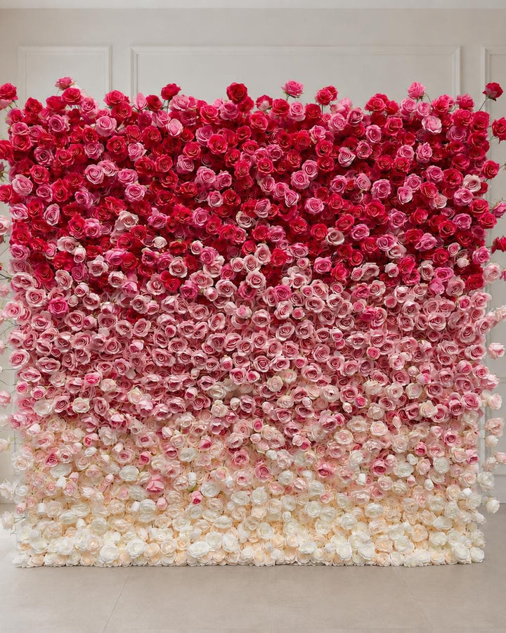 Gradient Pink Color Wedding Flower Wall Backdrop, Dual-Sided Roll Up Fabric Floral Wall for Ceremony Photo Booth | 50% Return Refund Option