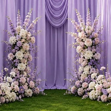 Load image into Gallery viewer, Made-to-Order Curved Wedding Backdrop with Drapery &amp; Florals [Regal Purple Flowing Veil] Wedding Arch Alternative
