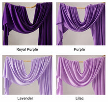 Load image into Gallery viewer, Made-to-Order Curved Wedding Backdrop with Drapery &amp; Florals [Regal Purple Flowing Veil] Wedding Arch Alternative
