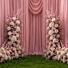 Load image into Gallery viewer, Made-to-Order Curved Wedding Backdrop with Drapery &amp; Florals [Romantic Blush Flowing Veil] Wedding Arch Alternative
