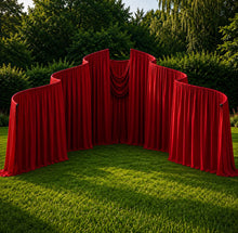 Load image into Gallery viewer, Made-to-Order Curved Wedding Backdrop with Drapery &amp; Florals [Crimson Romance Flowing Veil] Wedding Arch Alternative
