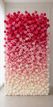 Load image into Gallery viewer, Flower Wall Backdrop [Raspberry Blush Ombre Rose Dual-Sided Roll-Up Fabric Panel] for Ceremony &amp; Photo Booth
