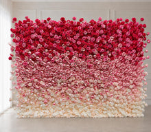 Load image into Gallery viewer, Flower Wall Backdrop [Raspberry Blush Ombre Rose Dual-Sided Roll-Up Fabric Panel] for Ceremony &amp; Photo Booth
