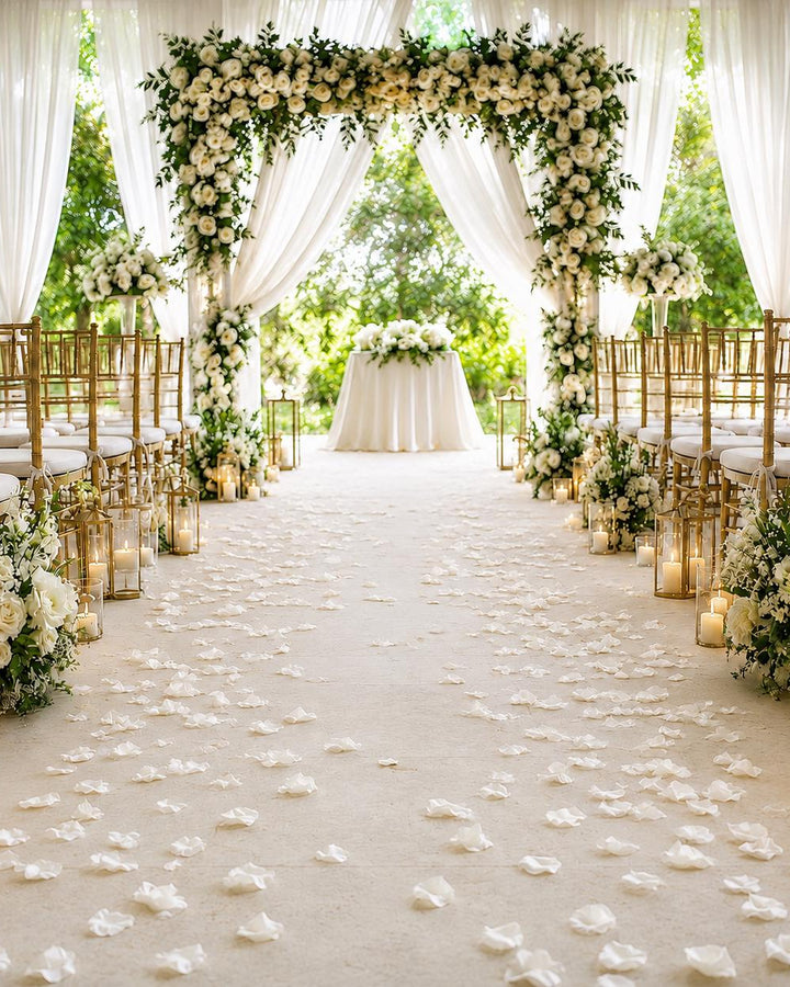 Made-to-Order Wedding Backdrop with Drapery, Floral Arch, Aisle Flowers, Altar Decor [Soft Neutral Garden Veil Collection]