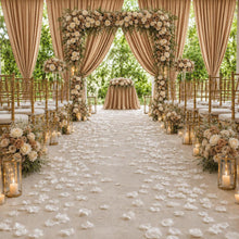 Load image into Gallery viewer, Made-to-Order Wedding Backdrop with Drapery, Floral Arch, Aisle Flowers and Altar Decor [Warm Mocha Garden Veil Collection]
