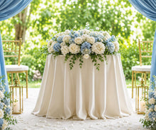 Load image into Gallery viewer, Made-to-Order Wedding Backdrop with Drapery, Floral Arch, Aisle Flowers and Altar Decor [Blue Harmony Garden Veil Collection]
