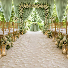 Load image into Gallery viewer, Made-to-Order Wedding Backdrop with Drapery, Floral Arch, Aisle Flowers and Altar Decor [Botanical Green Garden Veil Collection]
