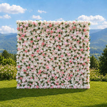 Load image into Gallery viewer, Flower Wall Backdrop [Soft Blush Eucalyptus Rose Roll-Up Fabric Panel] for Ceremony &amp; Photo Booth
