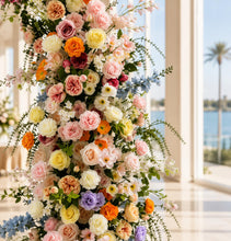 Load image into Gallery viewer, Flower Wall Backdrop [Garden Muse Mixed Floral Pillar Pair] for Ceremony &amp; Photo Booth
