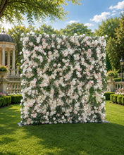Load image into Gallery viewer, Flower Wall Backdrop [Olive Veil White Blush Rose Roll-Up Fabric Panel] for Ceremony &amp; Photo Booth
