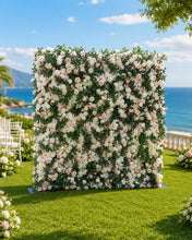 Load image into Gallery viewer, Flower Wall Backdrop [Olive Veil White Blush Rose Roll-Up Fabric Panel] for Ceremony &amp; Photo Booth
