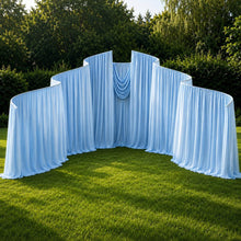 Load image into Gallery viewer, Made-to-Order Curved Wedding Backdrop with Drapery &amp; Florals [Coastal Blue Flowing Veil] Wedding Arch Alternative
