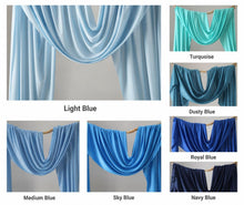 Load image into Gallery viewer, Made-to-Order Curved Wedding Backdrop with Drapery &amp; Florals [Coastal Blue Flowing Veil] Wedding Arch Alternative
