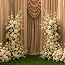 Load image into Gallery viewer, Made-to-Order Curved Wedding Backdrop with Drapery &amp; Florals [Café Neutrals Flowing Veil] Arch Alternative
