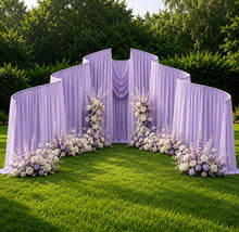 Load image into Gallery viewer, Made-to-Order Curved Wedding Backdrop with Drapery &amp; Florals [Regal Purple Flowing Veil] Wedding Arch Alternative
