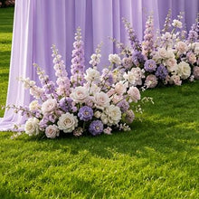 Load image into Gallery viewer, Made-to-Order Curved Wedding Backdrop with Drapery &amp; Florals [Regal Purple Flowing Veil] Wedding Arch Alternative
