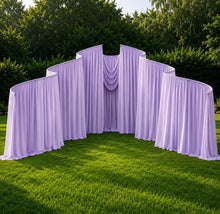 Load image into Gallery viewer, Made-to-Order Curved Wedding Backdrop with Drapery &amp; Florals [Regal Purple Flowing Veil] Wedding Arch Alternative
