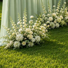 Load image into Gallery viewer, Made-to-Order Curved Wedding Backdrop with Drapery &amp; Florals [Botanical Green Flowing Veil] Wedding Arch Alternative
