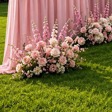 Load image into Gallery viewer, Made-to-Order Curved Wedding Backdrop with Drapery &amp; Florals [Romantic Blush Flowing Veil] Wedding Arch Alternative
