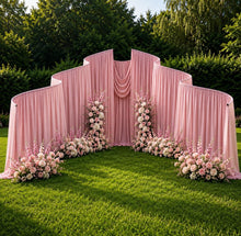 Load image into Gallery viewer, Made-to-Order Curved Wedding Backdrop with Drapery &amp; Florals [Romantic Blush Flowing Veil] Wedding Arch Alternative
