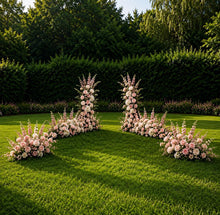 Load image into Gallery viewer, Made-to-Order Curved Wedding Backdrop with Drapery &amp; Florals [Romantic Blush Flowing Veil] Wedding Arch Alternative

