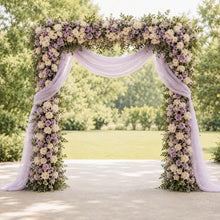 Load image into Gallery viewer, Made-to-Order Wedding Backdrop with Drapery, Floral Arch, Aisle Flowers and Altar Decor [Amethyst Garden Veil Collection]
