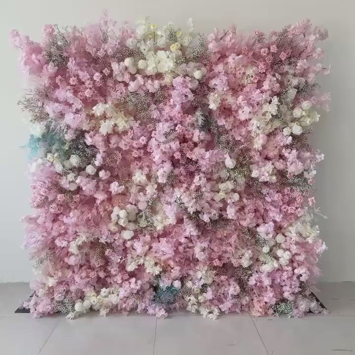 Flower Wall Backdrop [Coral Cloud Blossom Roll-Up Fabric Panel] for Ceremony & Photo Booth N8837