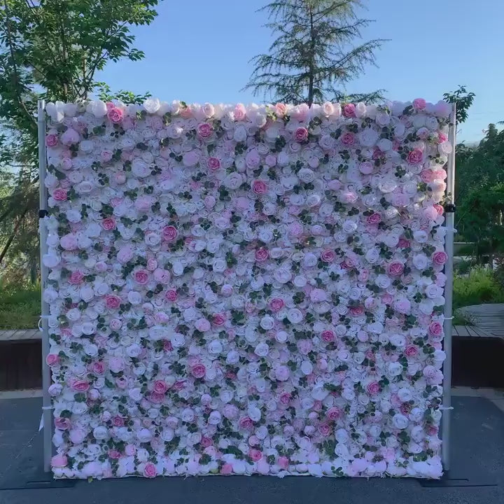 Flower Wall Backdrop [Soft Blush Eucalyptus Rose Roll-Up Fabric Panel] for Ceremony & Photo Booth