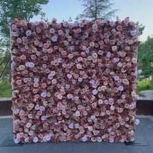 Load and play video in Gallery viewer, Flower Wall Backdrop [Mocha Taupe Rose Roll-Up Fabric Panel] for Ceremony &amp; Photo Booth
