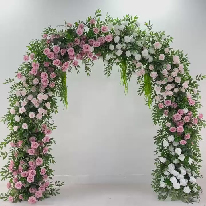 8x8 ft Wedding Arch Backdrop [Willow Blush Crescent Rose Greenery Arch Frame] for Ceremony, Photo Booth & Floral