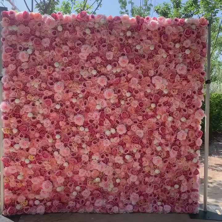 Flower Wall Backdrop [Confetti Blush Rose Peony Roll-Up Fabric Panel] for Ceremony & Photo Booth N8803